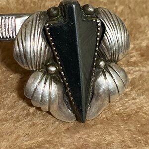 Native American Black Onyx/Sterling Arrowhead Pendent By Robert Platero Navajo